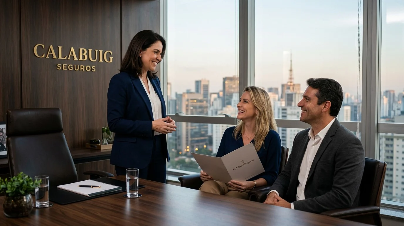 Claudia Calabuig em reunião de consultoria com um casal de clientes